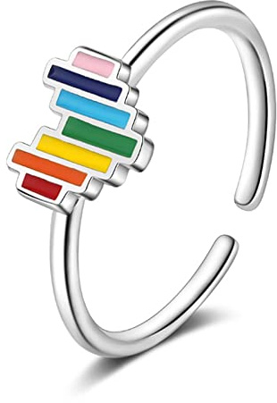 Dishowme ArcoírisAnillo de corazón Vendimia Banda colorida del anillo del dedo de la articulación del nudillo Joyería ajustable para mujeres niñas