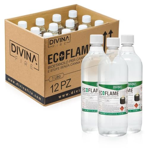 Decorspace Bioetanolo inodore e antifumo, combustibile Ecologico per biocamino e stufa (12 bottiglie da 1 Lt)