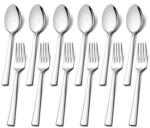 Gabeln und Löffel Set, HaWare 12 Stück Edelstahl Esslöffel und Tafelgabeln Set, Modernes & Elegantes Besteck Set für Zuhause/Restaurant/Küche, Hochglanzpoliert & Spülmaschinenfest - 20cm