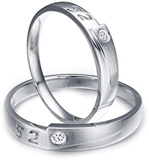 AMDXD 18 Karat Weißgold Au750 Ringe Diamant 0.05ct, 1 Paar Diamantring Gravur Arabische Ziffern Design Verlobungsring Trauringe Solitärring, Damen 52 & Herren 63, Echtgold Schmuck