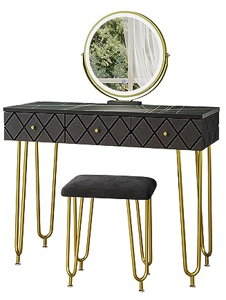 Vicco Schminktisch Schwarz Mirabell 100x79.5x40 cm - Frisiertisch, Stauraum für Make-up, Haar- und Pflegeprodukte in Reichweite