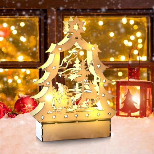 Weihnachtsdeko LED Weihnachtsbeleuchtung aus Holz, Weihnachtsstern Beleuchtung Fensterbeleuchtung, LED Weihnachtsschmuck Holz, LED Weihnachtsbaum Licht, Weihnachtsdeko Led für Innen (Weihnachtsbaum)