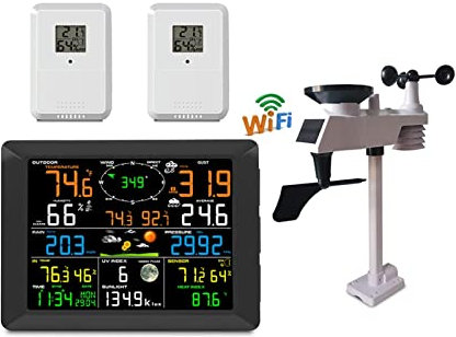 Station météo professionnelle, Station météo WIFI Horloge murale d'alarme numérique Indoor 2pcs Pression d'humidité extérieure Anémètre de pluie Facile à configurer et à lire les données