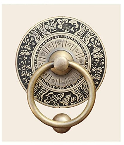 Türklopfer, Messing-Türknauf, Geschnitzte Dekoration, Holz-Türknauf, runder Ring, Türklopfer, Griff, Türklopfer, Türklopfer (18 cm, Bronze)