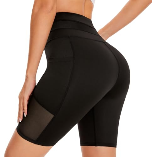 SIMIYA Radlerhose Damen Kurz Sporthose Leggings Kurz Damen High Waist Atmungsaktive Sport Shorts mit Tasche für Gym, Jogging, Fitness im Sommer（Schwarz，S）