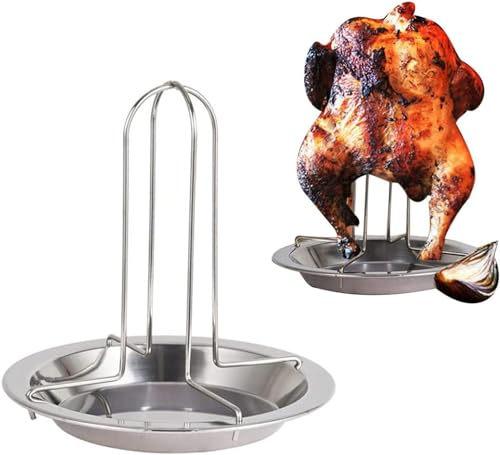 BAKAMITAYI Vertical Roaster Holder with Drip Pan,Chicken Roaster Rack,Stainless Steel Folding Chicken Roast Rack Duck Roaster for Charcoal Grill Oven and Roaster