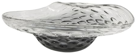 Deco 79 Glass Handmade Decorative Decorative Bowl Abstract Wavy Ombre Decorative Container with Bubble Texturing, Decorative Keepsake Box 19 x 15 x 6, Black