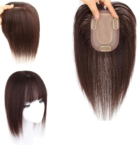 MEECHI 8/12 Zoll Haartopper For Frauen 100% Echthaar Toupet Mit Pony 8x12cm Haarteile Auf Seidenbasis Kurze Glatte Haarverlängerung Zum Einclipsen For Dünner Werdendes Haar Wiglets (Size : 30cm)