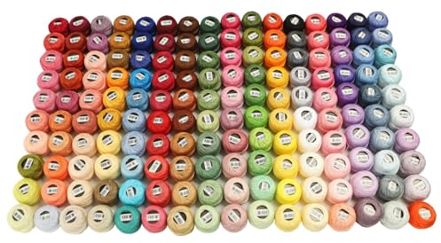 Kreuzstich Fäden 160-Farben-Set, Größe 8, Baumwoll-Perlengarn for Selbermachen, Häkeln, Sticken, Basteln, Smocking-Applikation, 5 Gramm Knäuel, 43 Yards lang.