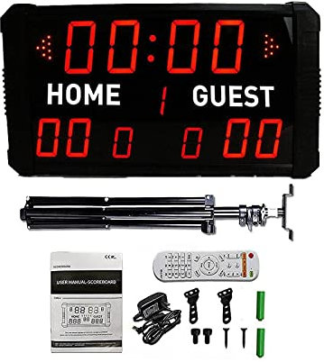 Tableau d'affichage électronique de basket-ball avec buzzer, tableau d'affichage portable en aluminium télécommandé/trépied électronique avec horloge de tir 14 24 S pour basket-ball et football (costu
