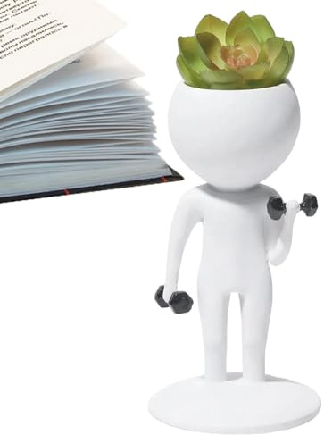 Uitseld Sporting Man Plant Pots Resin Human Shaped Planter Indoor Pots Small Plants Pots With Fitness Shaped Creative Flower Pots For Home Gym & Desk Decor
