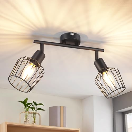 Lichtmaler Deckenspots Schwarz Deckenstrahler 2 Flammig Deckenleuchte E14 | Vintage Deckenlampe Schwenkbar 350° Flurlampen Strahler Badezimmer Küche(ohne Leuchtmittel)