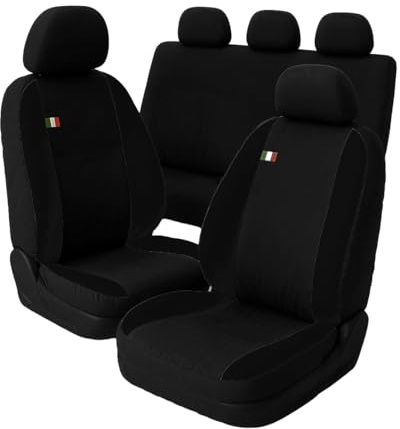 Susy Shop Autositzbezüge kompatibel für Panda 2 und 3 Serie, Set Bezüge vorne hinten, Rückenlehne hinten geteilt 1/3, Verarbeitung Made in Italy (Schwarz/Schwarz)