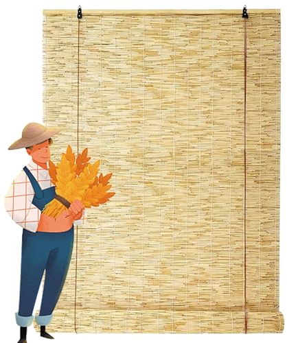 Natür Schilfvorhang Wetterfest Bambusrollo 90 110 130 150 140 160cm Breit Sichtschutz Sonnenschutz Bambus Jalousien 70% Lichtfilter Für Aussenbereich Innen Fenster Garten Pergola Raffrollos(Farbe:Natu