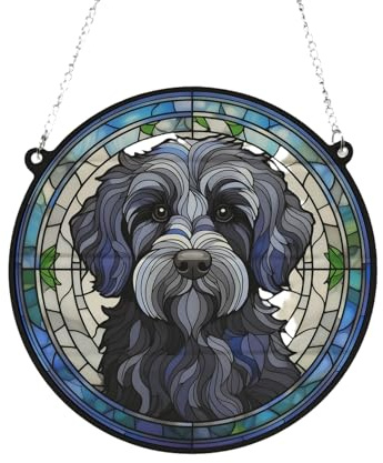 Labradoodle Black Stained Glass Effect Suncatcher Gift for Dog Lovers - 13cm