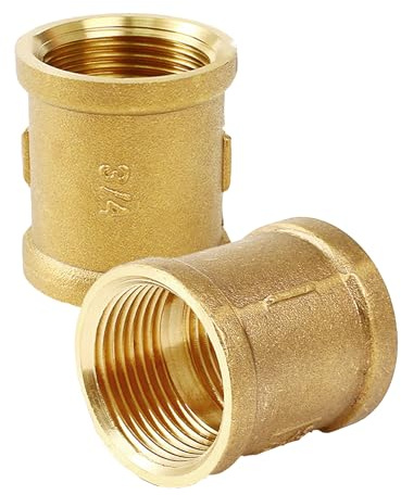 Qinsky 3/4 Inch Brass Reducing Coupling, 2 Pcs Female BSP Connector, Double Nipple, Plumbing Fitting
