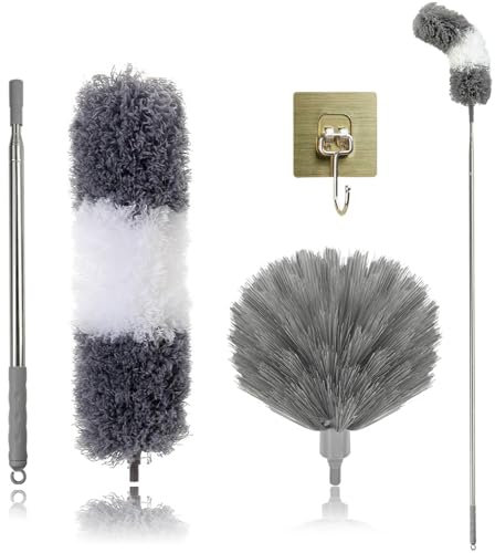 JNBGTU 6.9Ft Feather Duster, Extendable Bendable Washable Cobweb Brush with Extension Pole, Long Feather Duster for Cleaning Ceiling Fan, High Ceiling, Furniture
