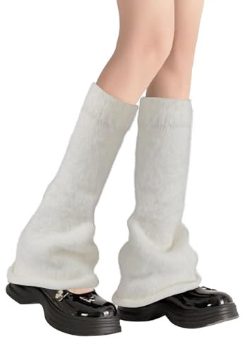 XEPST Stulpen für die Beine Beinwärmer Plüsch Stulpen Damen Warme Socken 80er Jahre Stulpen Damen, Weiß