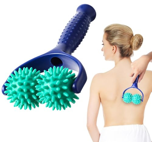 Handheld Spiky Massage Balls Rollers, 2 Wheel Spiky Massage Ball Rollers Silicone Manual Massage Roller with Handle Pressure Point Muscle Massage Tool for Foot Arm Body Neck Leg Pain Pressure Relief