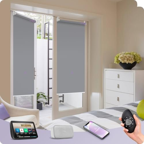 Graywind nach Maß Elektrische Rollo Klemmfix ohne Bohren, Wasserdicht Motorisiert Verdunklungsrollo, Wiederaufladbarer Smart Fensterrollo mit Fernbedienung, Kompatibel mit Alexa Google, Hellgrau
