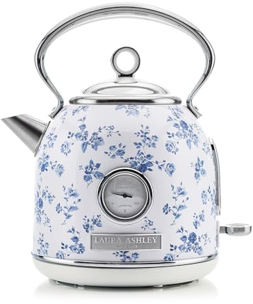 Laura Ashley China Rose Kabelloser Elektrischer Wasserkocher von VQ. Edelstahl-Wasserkocher 1.7 Litern, Energieeffiziente 2,2 kW Schnellkochtechnologie mit Überhitzungsschutz und Temperaturanzeige