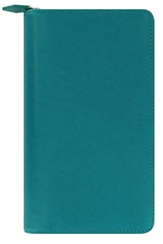 Filofax Saffiano Zip Organizer, Personal Compact Size, Aquamarine - Cross-Grain, Leather-Look, Six Rings, Week-to-View Calendar Diary, Multilingual, 2025 (C022536-25)