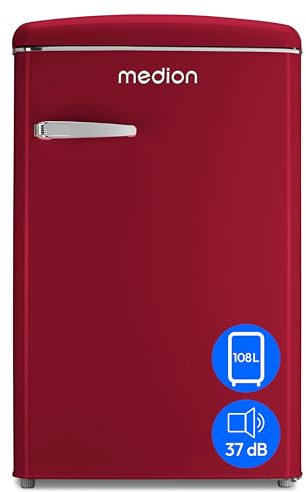 MEDION Frigorífico-congelador retro (frigorífico 95L, congelador 13L 4 estrellas, capacidad 108 litros, iluminación interior LED, regulación continua de la temperatura, diseño retro, MD 37790) rojo