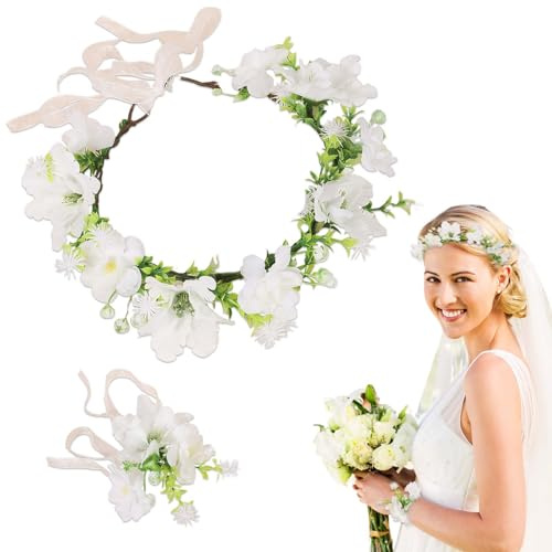 Blumenkrone Blumenkranz, Blumenstirnband, Bridal Flowers Girls Hair Accessories, Exquisite Blumenkranz Kopfschmuck – Perfekte Ergänzung für Braut & Hochzeit, Trockenblumen Haarschmuck im Haarreif-Stil