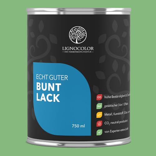 Lignocolor Buntlack glänzend (750 ml, Venice Green) | hochbeständiger Lack für Holz, Metall, Kunststoff & Kinderspielzeug