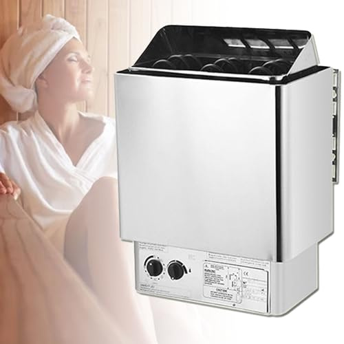 HSSMEUR Electric Sauna Heater,Stainless Steel Sauna Heating Stove with 3h Timer,Wet and Dry Bath Sauna Box Sauna Room Equipment for Home Shower Steam Room (6KW)