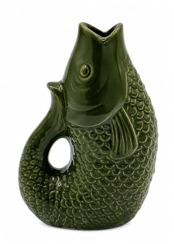 Vase Poisson Bohème Décoratif en Grès Cérame, Symbole d'abondance, Dimension 12 cm (Kaki)
