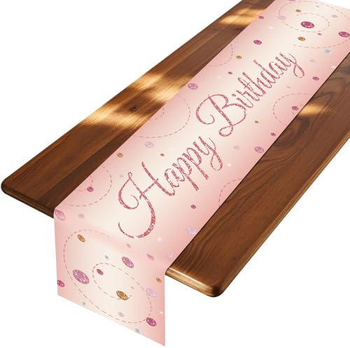 Moorle Happy Birthday Tischläufers, Tischläufer Geburtstag Rose Gold, Happy Birthday Tischläufer zum Geburtstag, Geburtstags Deko für Mann Frauen Mädchen Junge Tischdeko Geburtstag 180x33cm