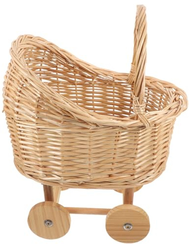 VICASKY Cute Small Basket Handle Baby Shower Basket Rattan Flower Girl Basket for Wedding Dec