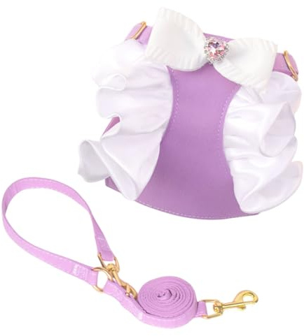 Harnais pour animal de compagnie, mignon harnais à manches volantes pour chien avec nœud, gilet respirant et réglable, ensemble de traction pour chat, chiot et chiens de petite et moyenne taille