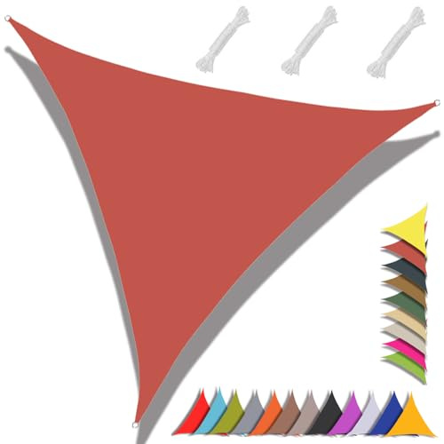 MAJINGC Vela ombreggiante triangolare, 6 x 6 x 6 m, impermeabile, 95% protezione UV, giardino, patio, piscina, esterni, con corda color ruggine rosso
