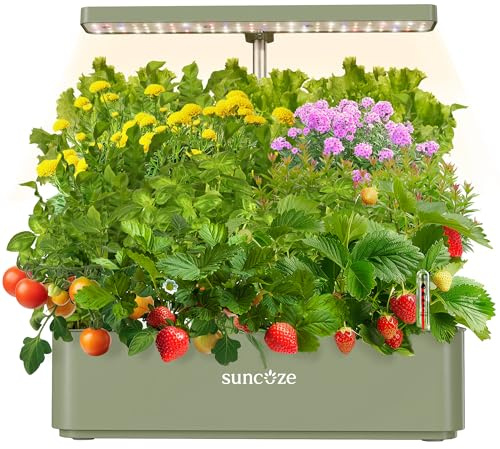 SUNCOZE Sistema de Cultivo Hidropónico Kit de Cultivo Interior con Iluminación LED Automática, Smart Garden 12 Pods, Altura Regulable, depósito de Agua de 4 l, Bomba silenciosa
