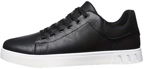 Scarpe casual da uomo, sportive, in pelle, business, scarpe da ginnastica da uomo, scarpe da ginnastica larghe, tinta unita, antiscivolo, da jogging, da jogging, con suola piatta, comode, Nero , 44 EU