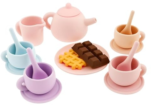 Silicone Tea Set - Tea Set for , Play Set with Cup and Teapot, Interactive Kitchen Accessories for Boys and Girls, Kindergarten Playroom, Vac