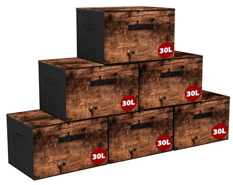 Sekey Aufbewahrungsbox mit Deckel, Faltbare Stoff Box mit Griffen, Aufbewahrungskiste & Organizer für Kleidung im Kleiderschrank & Spielzeug im Kinderzimmer - 6er Set, 40x30x25cm, Vintagebraun