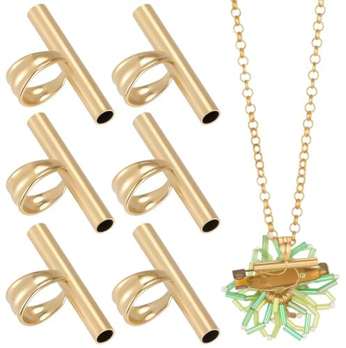 SUNNYCLUE 1 Box 6pcs 20mm Real 18k Gold Plated Pin to Pendant Pin Necklace Converter Brooches Jewelry Necklace Tube Conversion Connectors Adapter for Changing Pins to Pendant Keychains Accessories