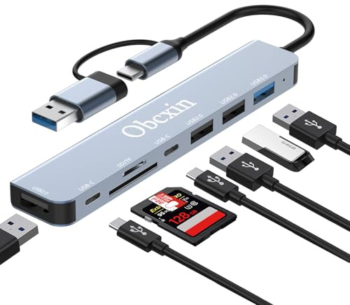 Obcxin USB C Hub 8-in-2, USB C Adapter mit USB 3.0, 2X USB 2.0, SD/TF Kartenleser, Dual USB-C/USB-A, Aluminium Dockingstation für MacBook Pro/Air, iPad Pro, Surface Pro