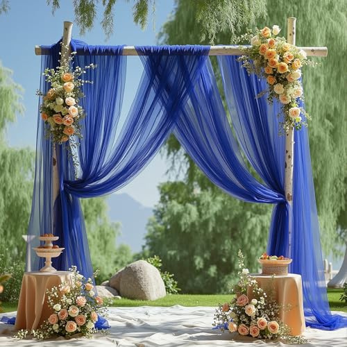 YKAFADE 1 Stück 160 * 800cm Hochzeit Querbehang Freihanddeko -Blau Chiffon Drapierung Stoff Hochzeit Hochzeitsbogen Tüllstoff Vorhänge Gardine für Fenster Deko Bühnendekoration DIY Tüllrock Schleier