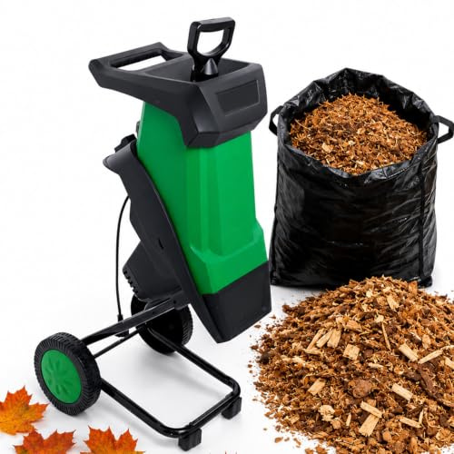 LADECNERHT Trituratore Cippatore Elettrico Mulcher, Biotrituratore 15 A con capacità di Taglio 1,8 Pollici, Sacco 50 L, Mulcher Efficiente per Scarti da Giardino e Rami