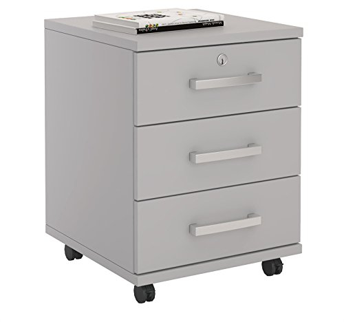 CARO-Möbel Rollcontainer Bürocontainer Büroschrank Vancouver, in lichtgrau, abschließbar mit 3 Schubladen, 44 x 58 x 45 cm