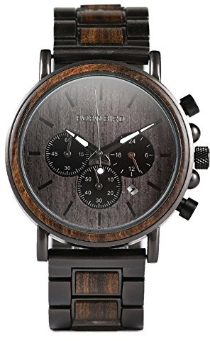 2win Mens Wooden Watches Luxury Stainless Steel Wood Watch for Men Chronograph Quartz Watches