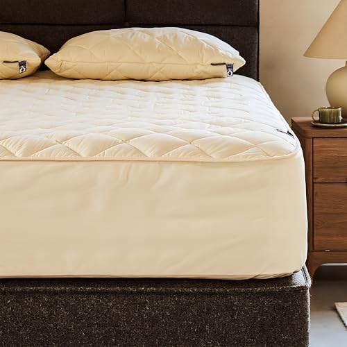Woolroom Deluxe Super King Mattress Protector Quilted 35cm Fitted Skirt, Certified Anti Allergy Heat Regulating Bed Bug Dust Mite Proof Machine Wash 100% British Wool Organic Cotton, 30 Night Trial