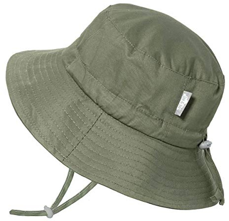 JAN & JUL Toddler Boy Sun-Hat with Adjustable Strap Large Brim (L: 2-5 Years, Army Green)