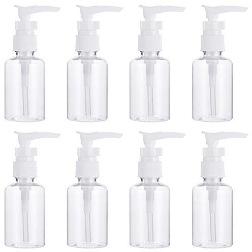 hugttt 8 Stück 50 ml Reiseflaschen, Pumpflasche, tragbar, leer, transparenter Kunststoff-Flaschenspender