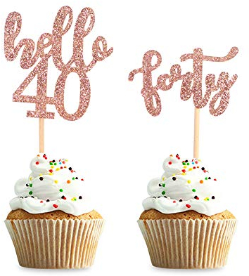 Blumomon 24 Stück Hello 40 Cupcake-Topper Happy 40th Birthday Cake Topper Forty Cake Topper Picks Rose Gold Glitter Geburtstag Kuchen Dekoration für Geburtstag Party Jahrestag Feier Zubehör