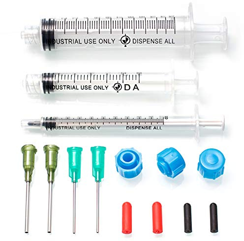 Dispense All - K1-3PK All-Purpose Industrial Syringe Kit - 1ml/3ml/10ml with 1 14+18 Gauge Dispensing Tips, Syringe Caps and Tip Covers